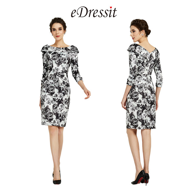 Half Sleeves Print Mother of the Bride Dress