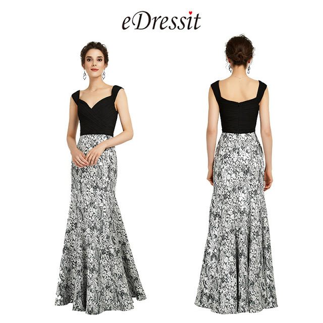 Elegant Velvet&Print Straps Evening Dress Prom Gown
