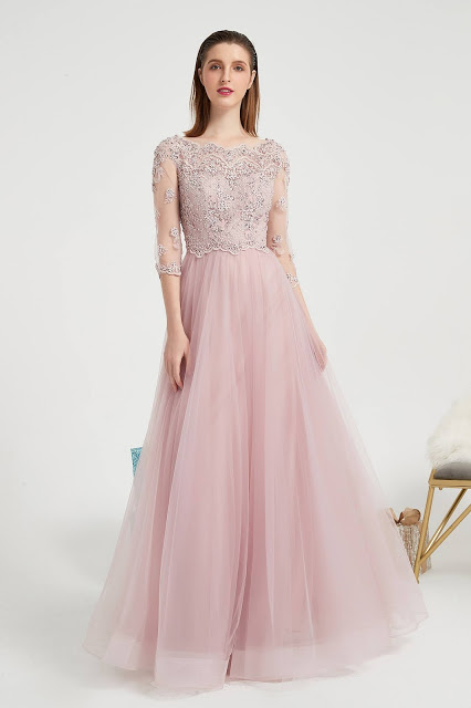 Pink New Beaded Embroider Sleeves Prom Party Evening Dress